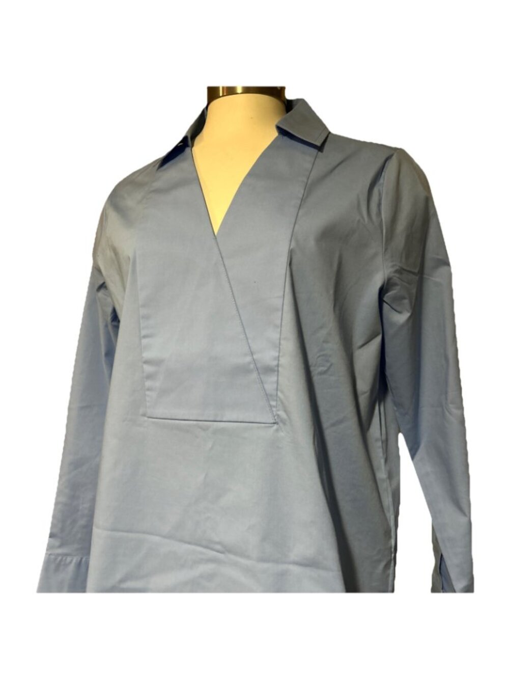 Martha Stewart Lillian Shirt Lot Stretch Poplin Collared Tunic Blue Tan XS - Picture 4 of 13